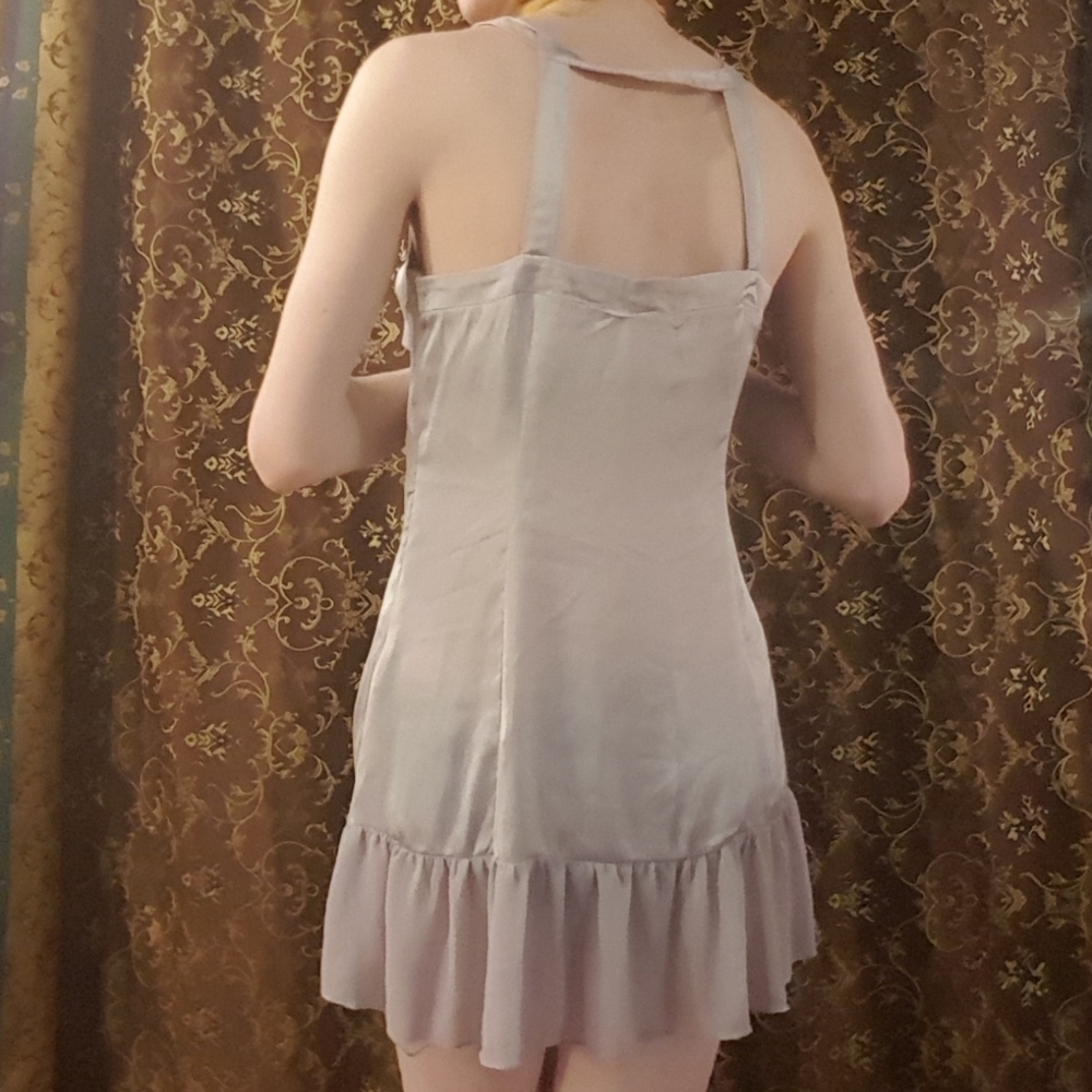 2/$35 Fairy Cute Vintage Silver grey Satin Ruffle Tank Dress - Picture 6 of 10